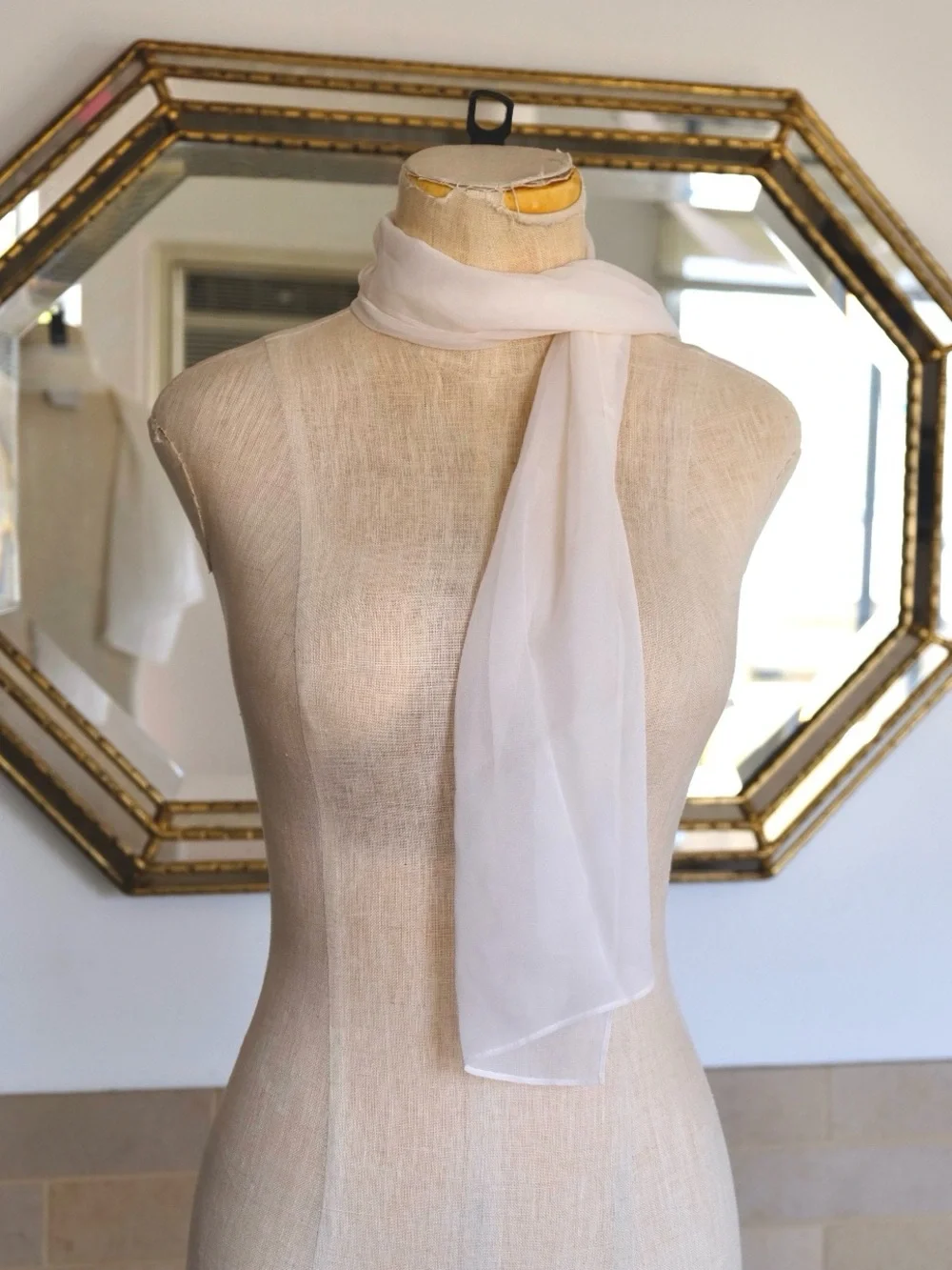 100% silk st. john white sheer chiffon scarf
